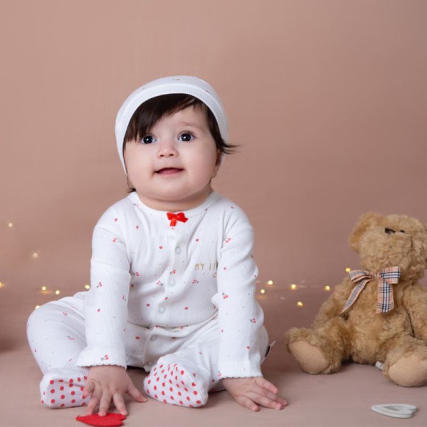 لباس سرهمی مچدار نوزاد دخترانه طرح گیلاس دانالو Danaloo Cherry