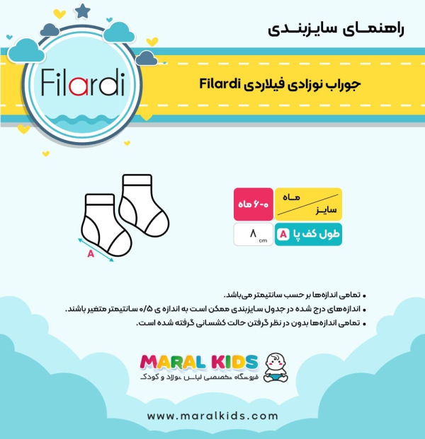 جوراب نوزادی طرح راه راه سفید طوسی فیلاردی Filardi