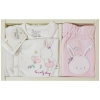 ست لباس جعبه ای بیمارستانی پنج تکه نوزاد دخترانه سفید و صورتی خرگوش و گل دانالو