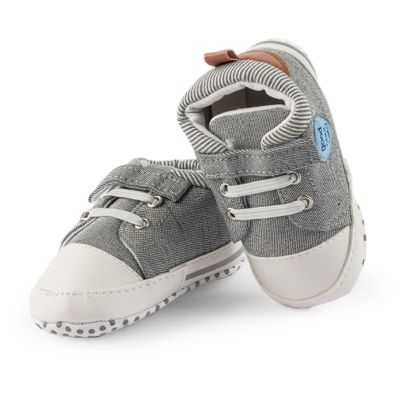 کفش نوزادی چسبی پسرانه طرح راژان طوسی پاپو Papo