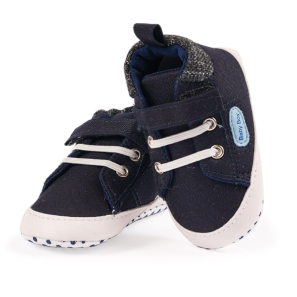 کفش نوزادی چسب دار پسرانه رنگ سرمه ای شیک و اسپورت پاپو