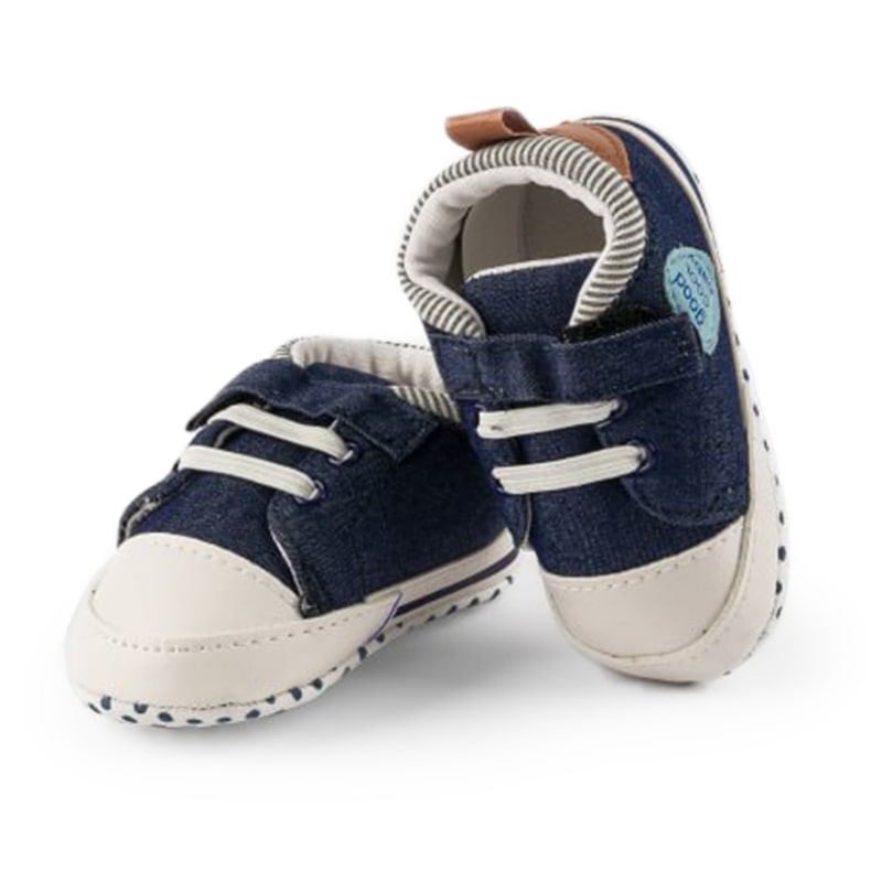 کفش نوزادی چسبی پسرانه طرح راژان سرمه ای پاپو Papo